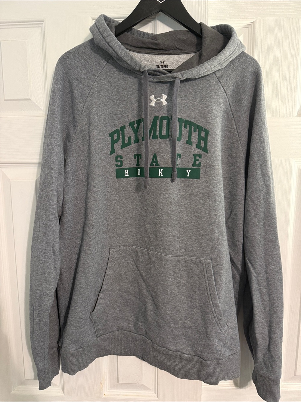 Under Armour Men’s Grey Crewneck Hoodie with Green Plymouth State Graphic